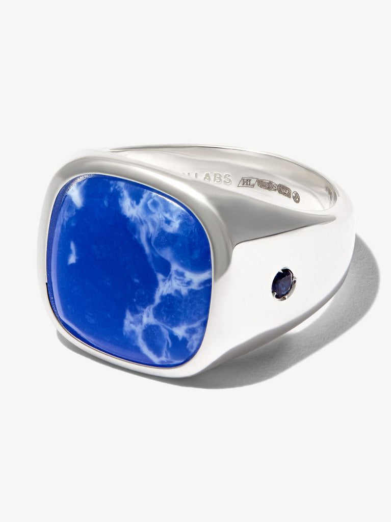 Sterling Silver Agate and Sapphire Signet Ring