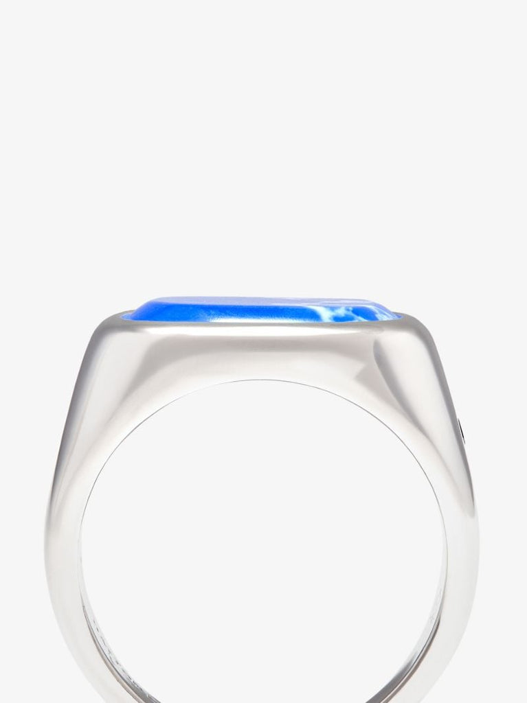 Sterling Silver Agate and Sapphire Signet Ring