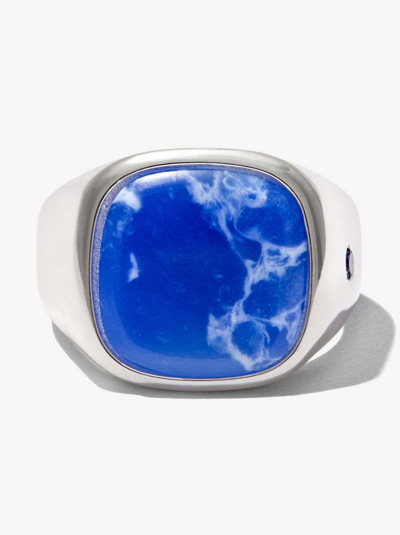Sterling Silver Agate and Sapphire Signet Ring