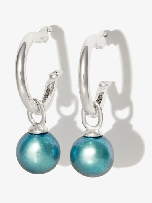 Sterling Silver Pearl Drop Hoop Earrings