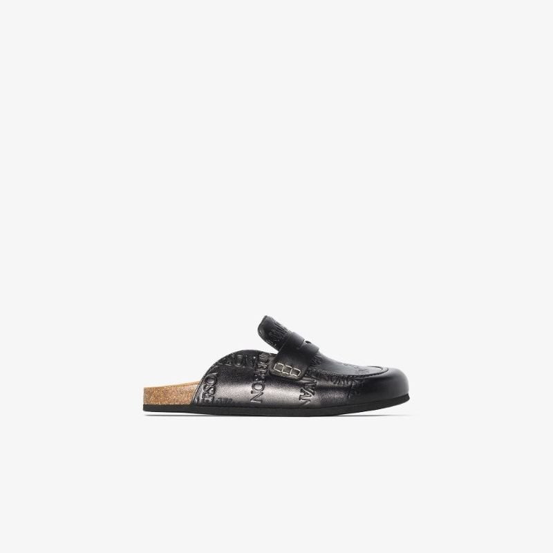 Black Logo Leather Loafers