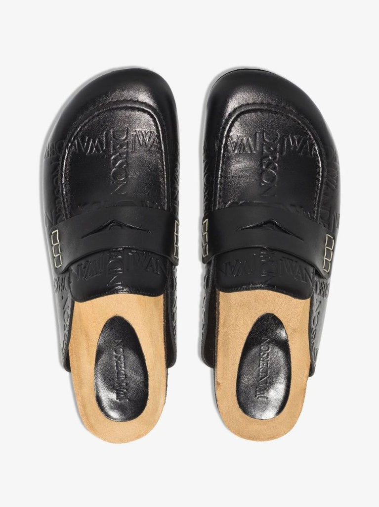 Black Logo Leather Loafers