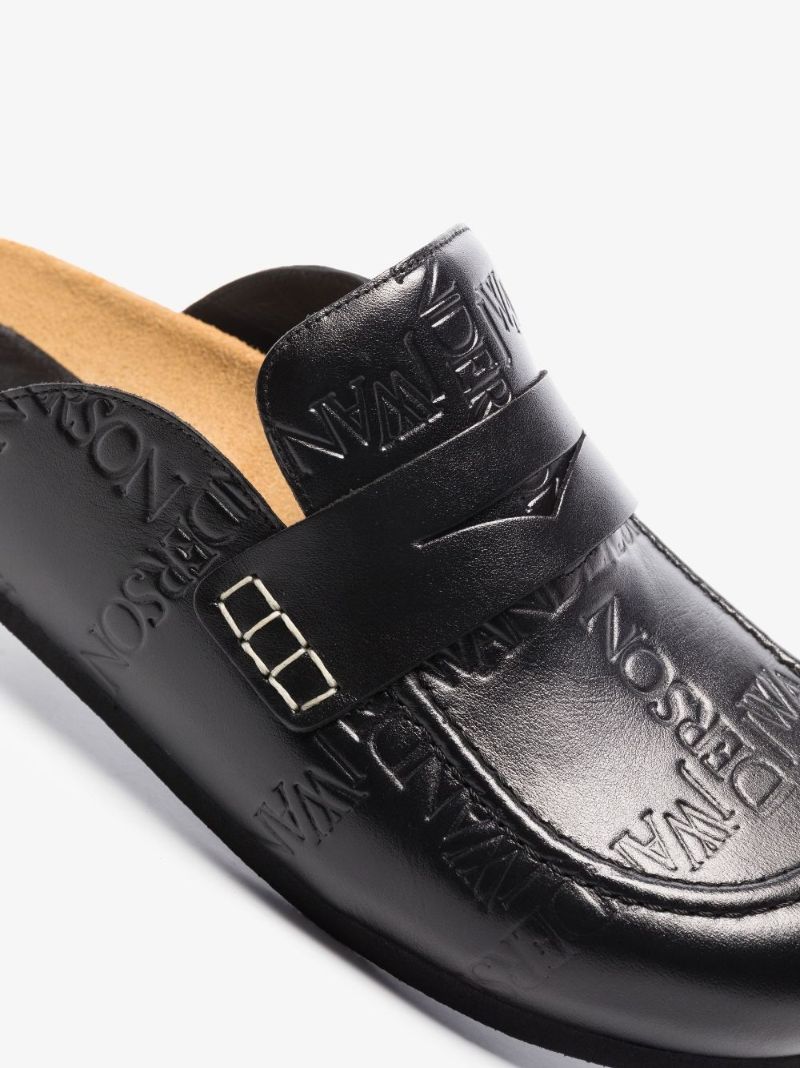 Black Logo Leather Loafers