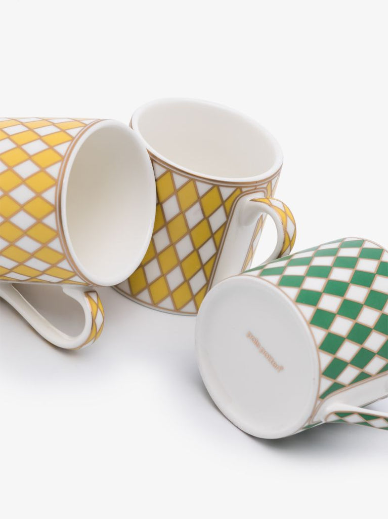 Green and Yellow Chess Espresso Cup Set
