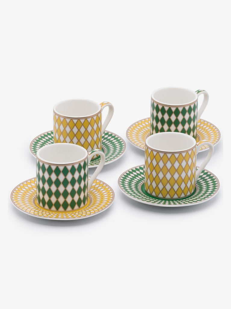 Green and Yellow Chess Espresso Cup Set