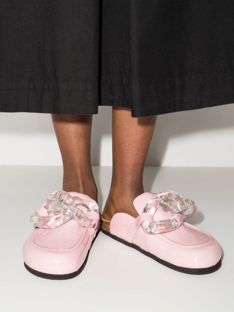 Pink Chain Leather Loafer Mules