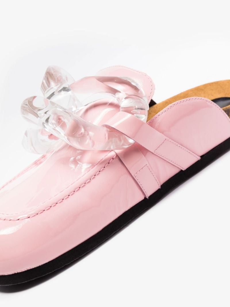 Pink Chain Leather Loafer Mules