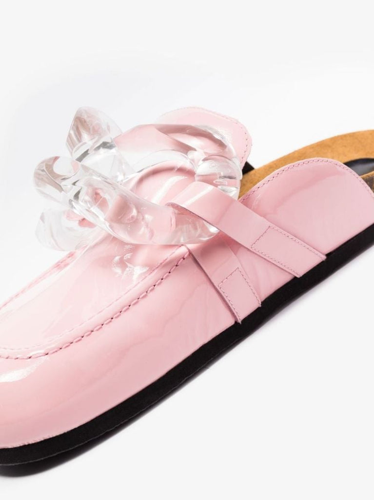 Pink Chain Leather Loafer Mules