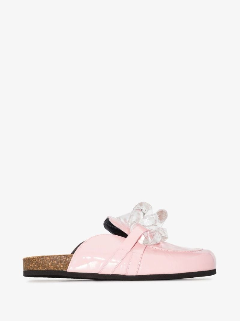 Pink Chain Leather Loafer Mules
