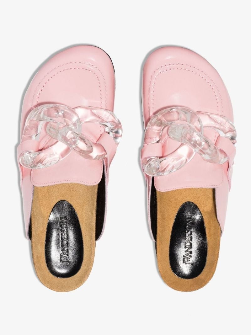Pink Chain Leather Loafer Mules