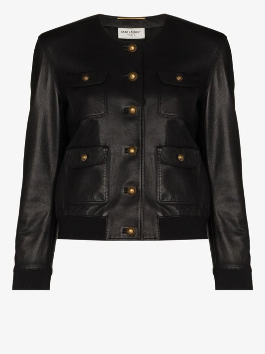 Black Leather Bomber Jacket