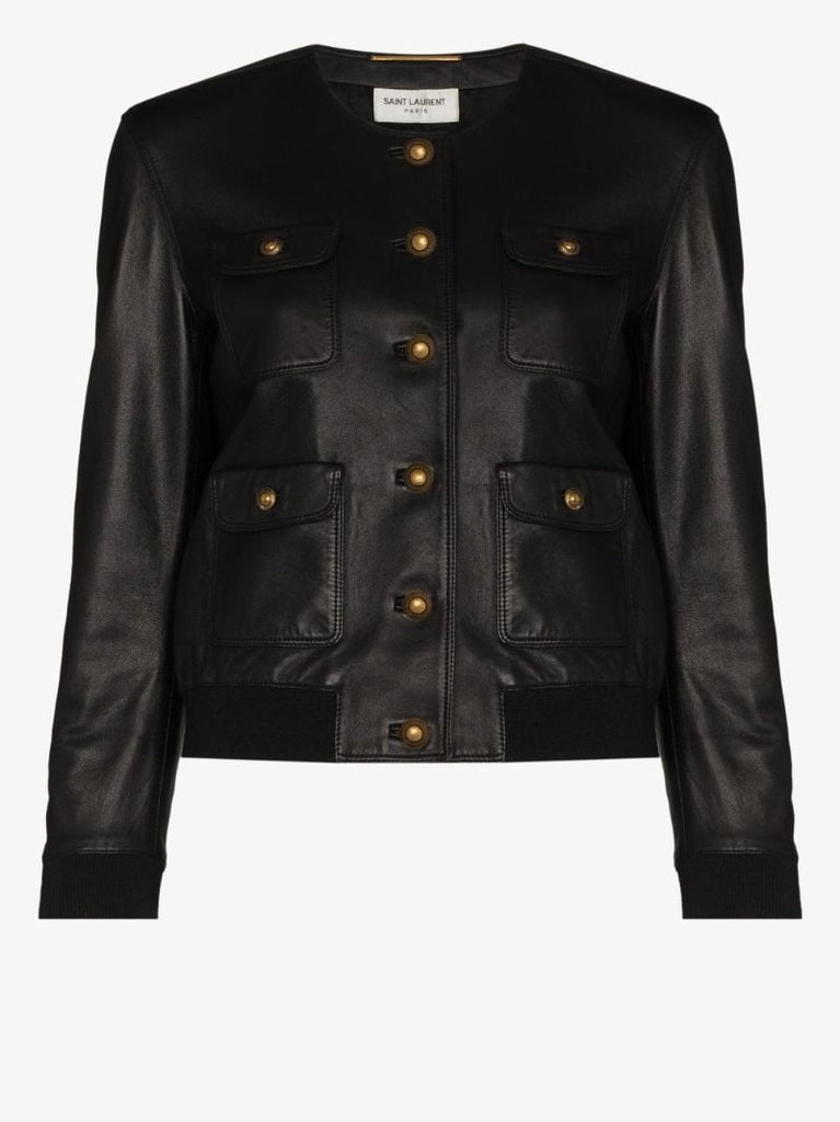 Black Leather Bomber Jacket