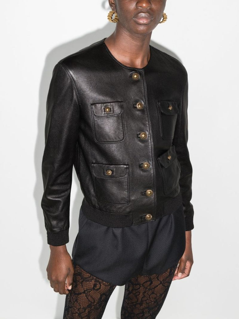 Black Leather Bomber Jacket