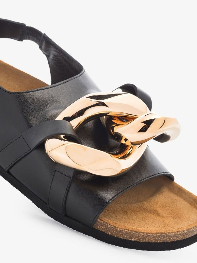 Black Chain Leather Sandals