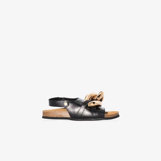 Black Chain Leather Sandals