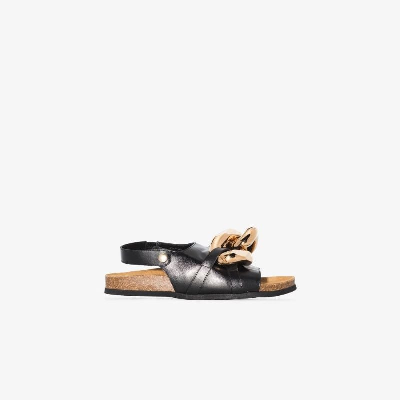Black Chain Leather Sandals