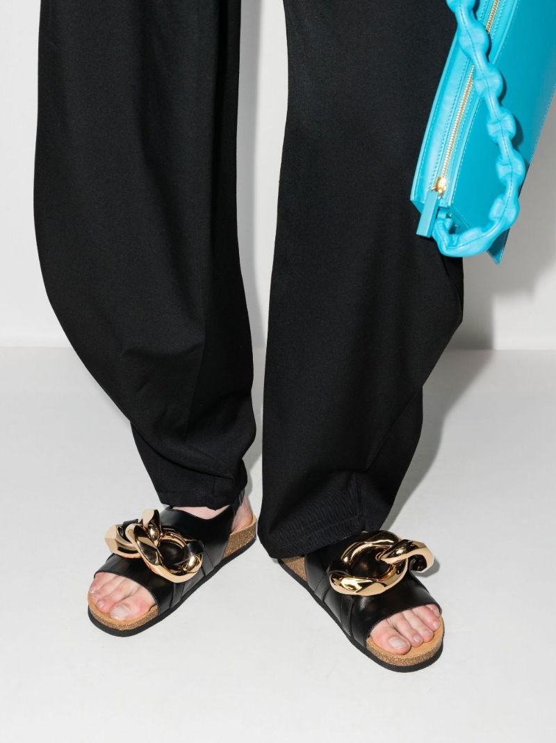 Black Chain Leather Sandals
