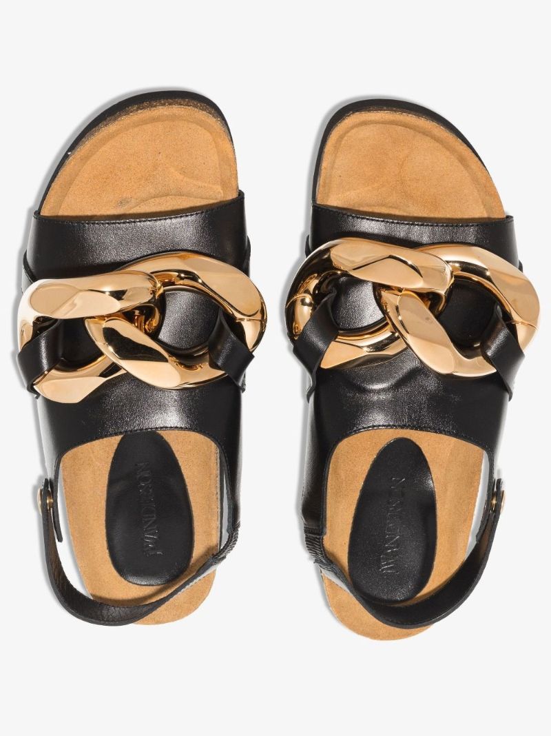 Black Chain Leather Sandals