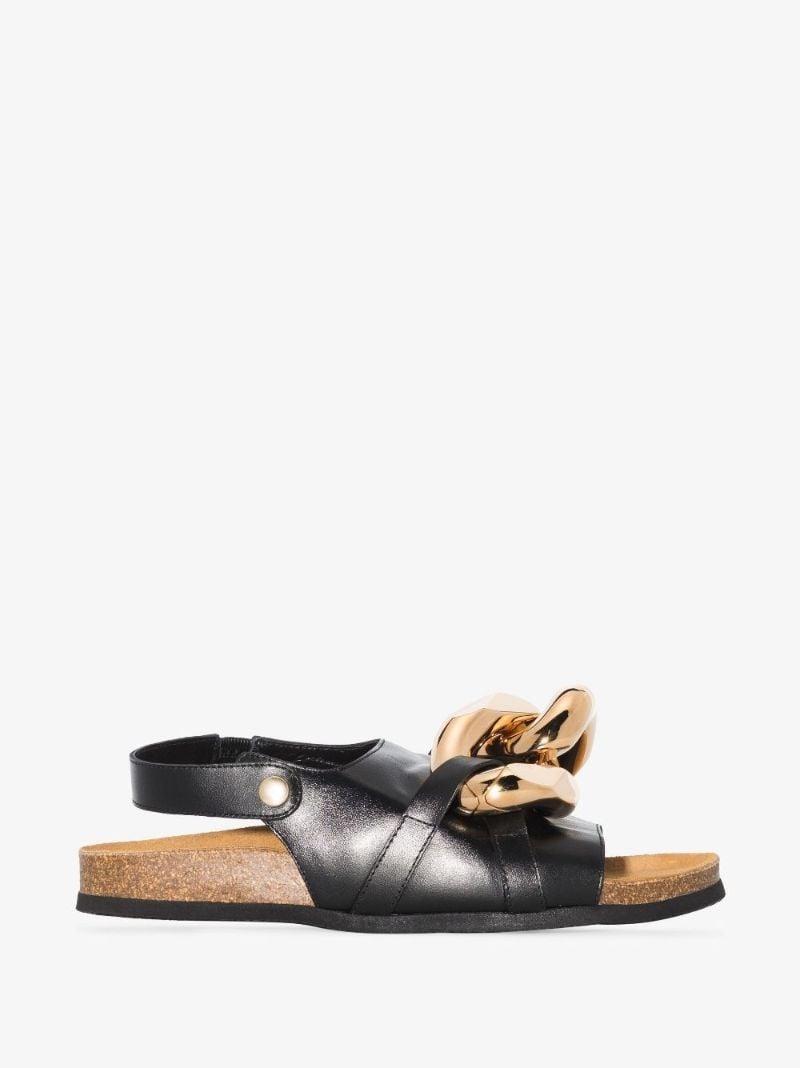 Black Chain Leather Sandals