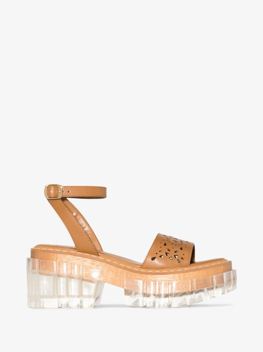Brown Emilie 85 Laser Cut Platform Sandals