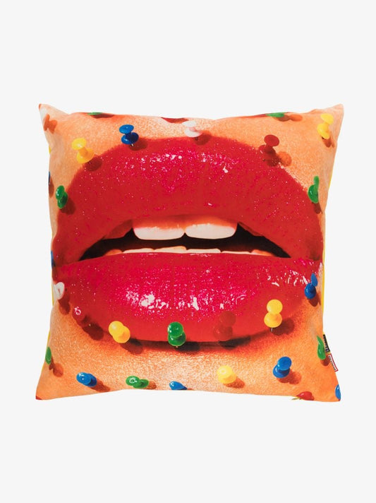 Multicoloured Mouth with Pins Printed Cushion