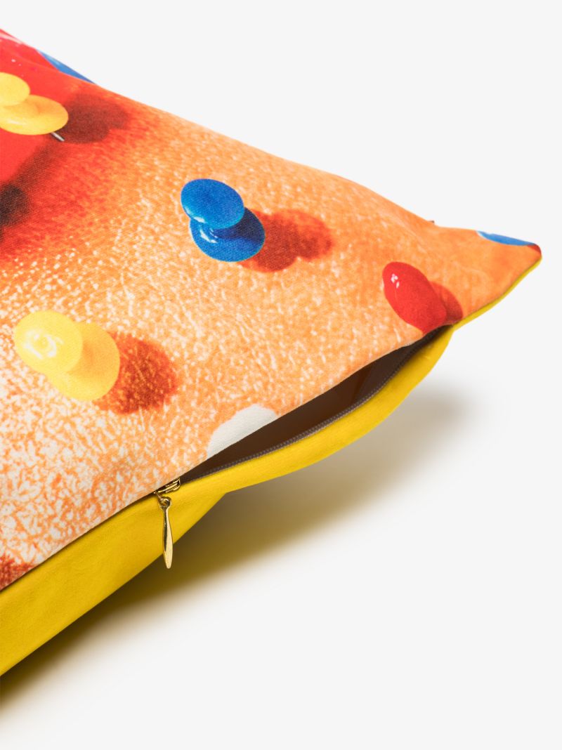 Multicoloured Mouth with Pins Printed Cushion