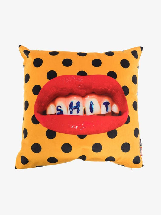 Yellow Polka Dot Lip Print Cushion