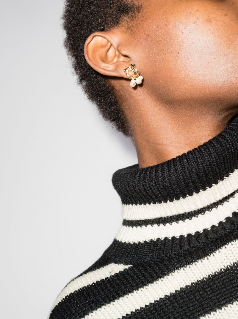 Gold Tone Gancini Pearl Stud Earrings