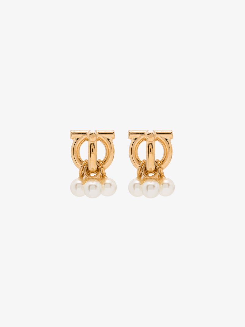 Gold Tone Gancini Pearl Stud Earrings