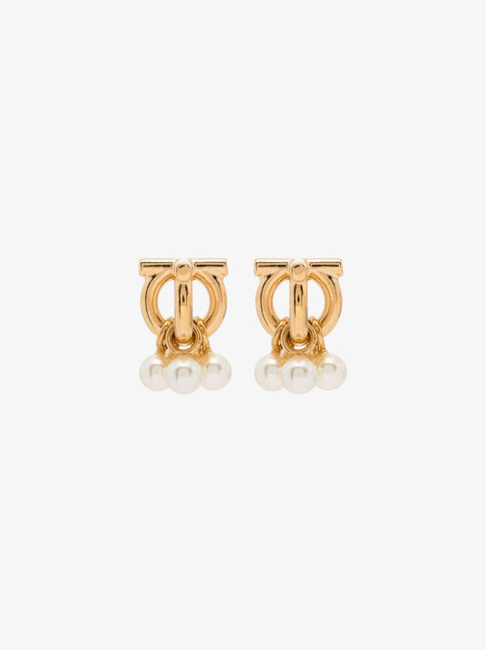 Gold Tone Gancini Pearl Stud Earrings