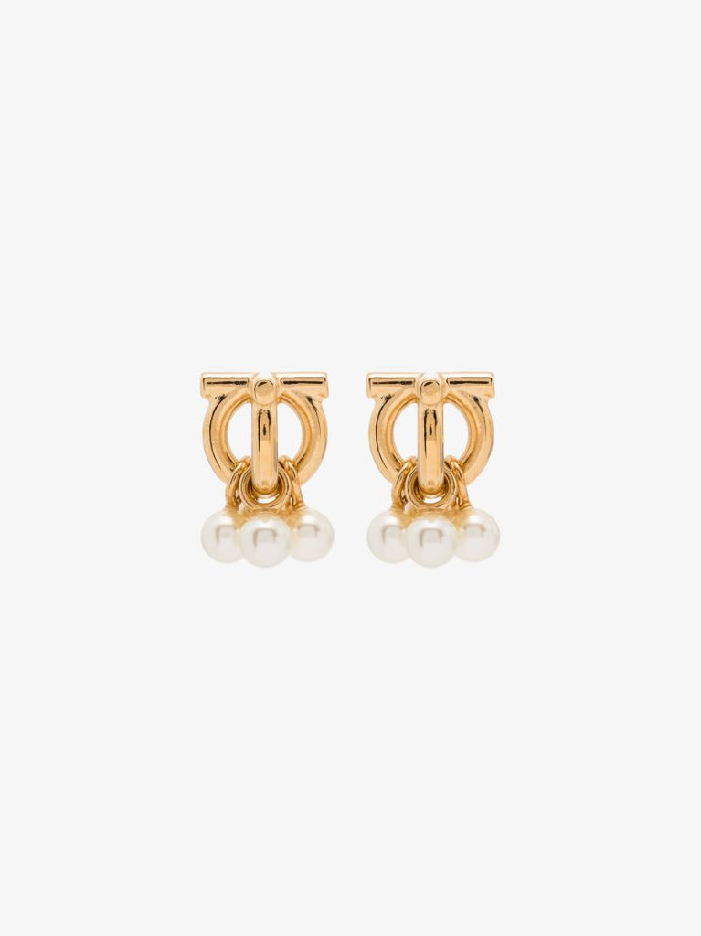 Gold Tone Gancini Pearl Stud Earrings