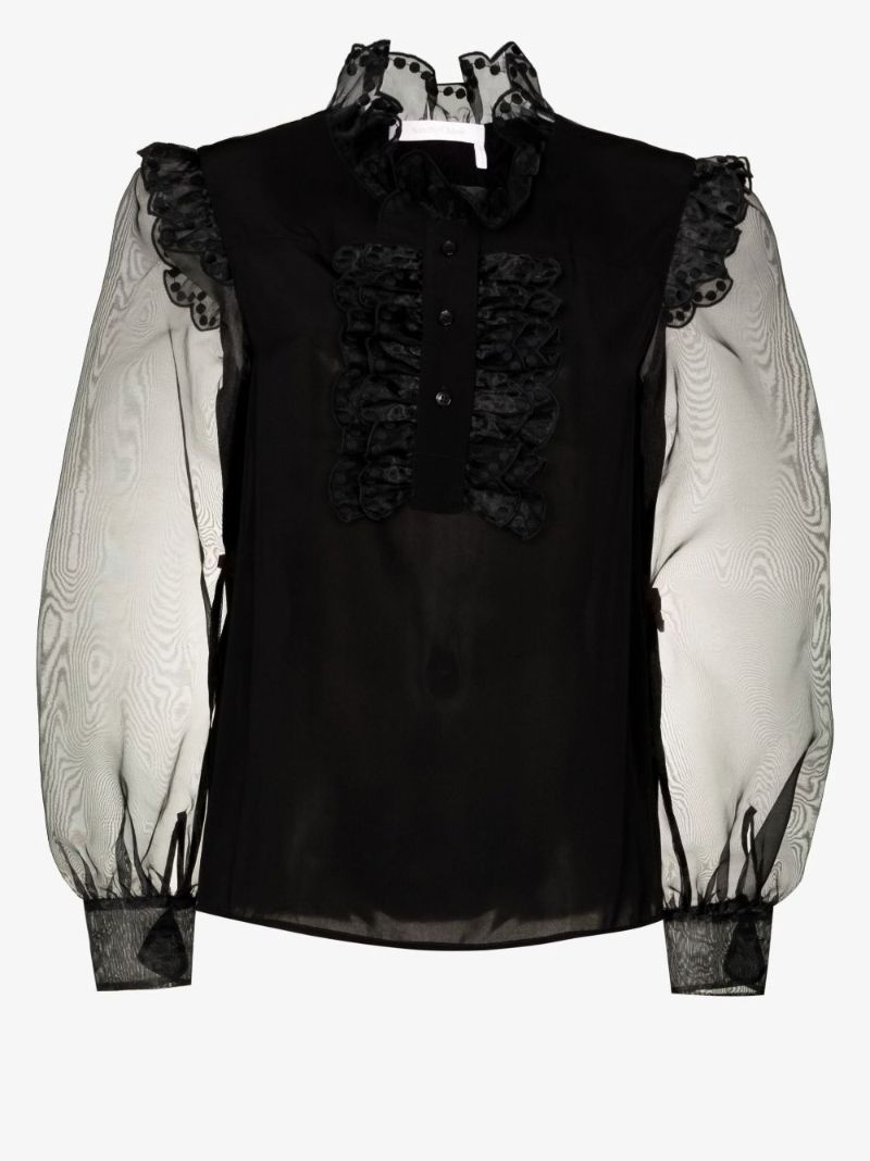 Sheer Sleeve Ruffle Blouse