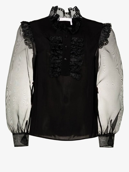 Sheer Sleeve Ruffle Blouse
