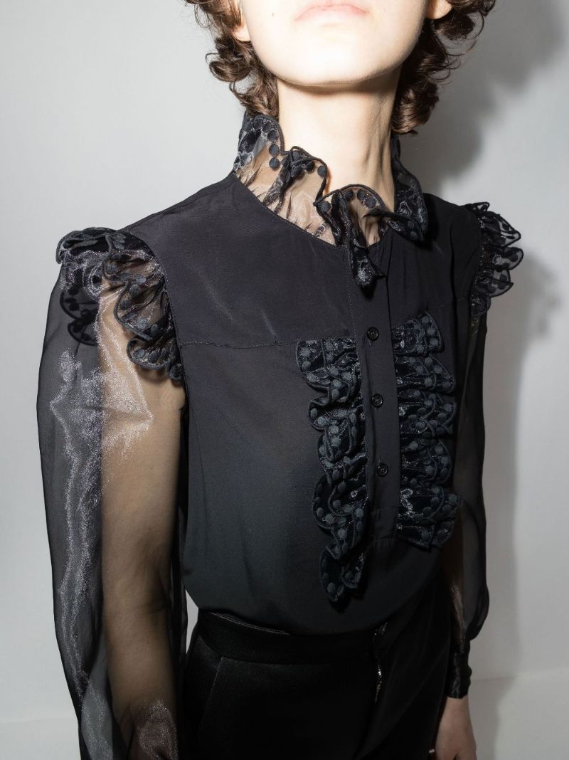 Sheer Sleeve Ruffle Blouse