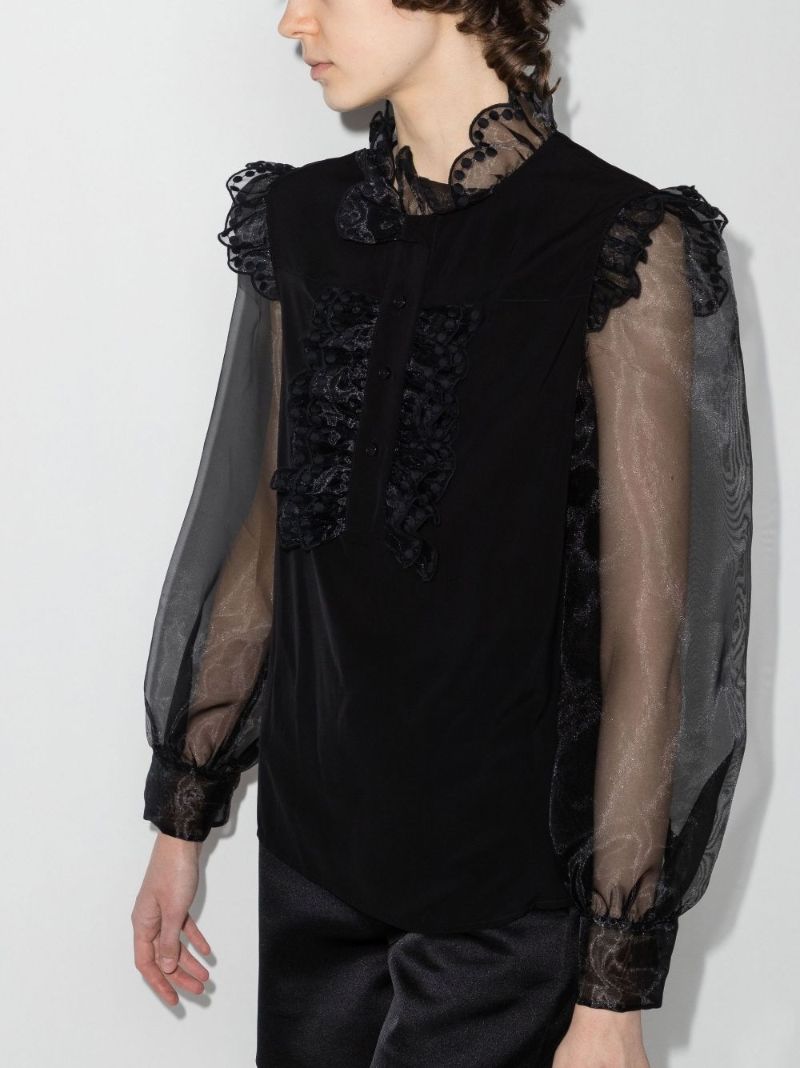 Sheer Sleeve Ruffle Blouse