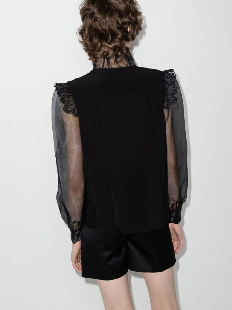 Sheer Sleeve Ruffle Blouse