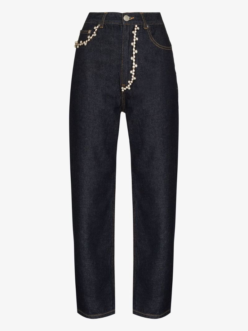 Crystal Pearl Cropped Wide Leg Jeans