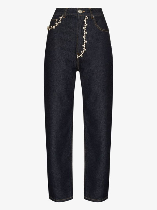 Crystal Pearl Cropped Wide Leg Jeans