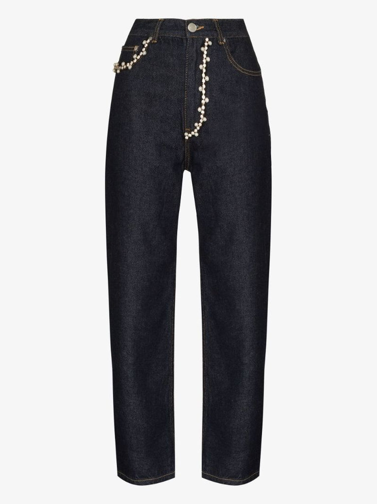 Crystal Pearl Cropped Wide Leg Jeans