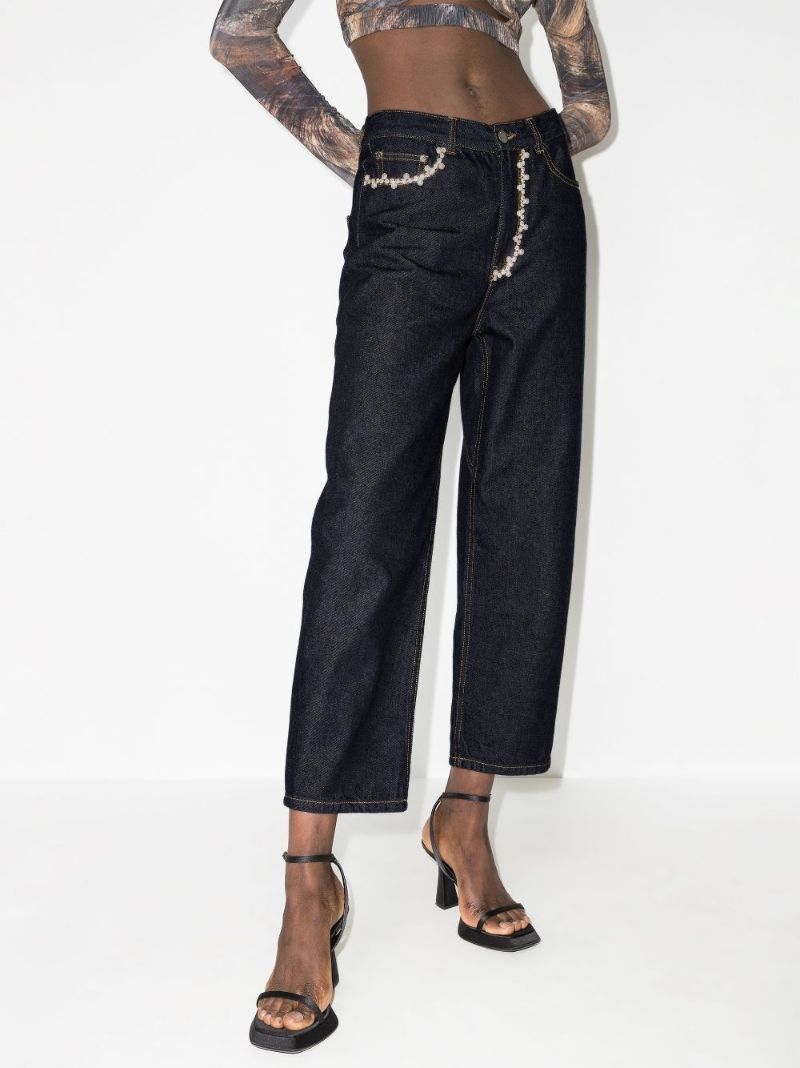 Crystal Pearl Cropped Wide Leg Jeans