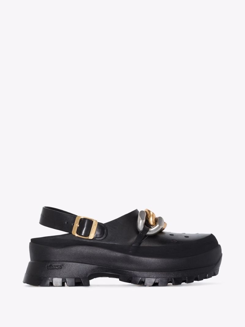 Black Trace Chain Detail Platform Clogs
