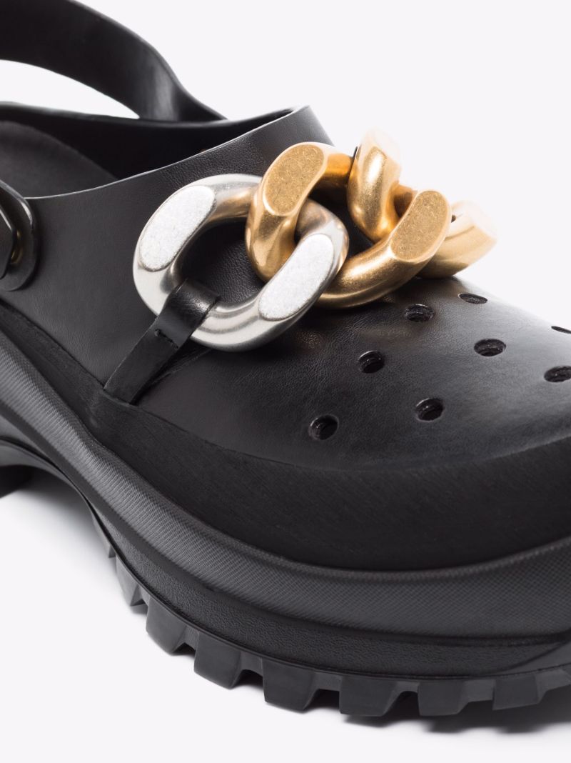 Black Trace Chain Detail Platform Clogs