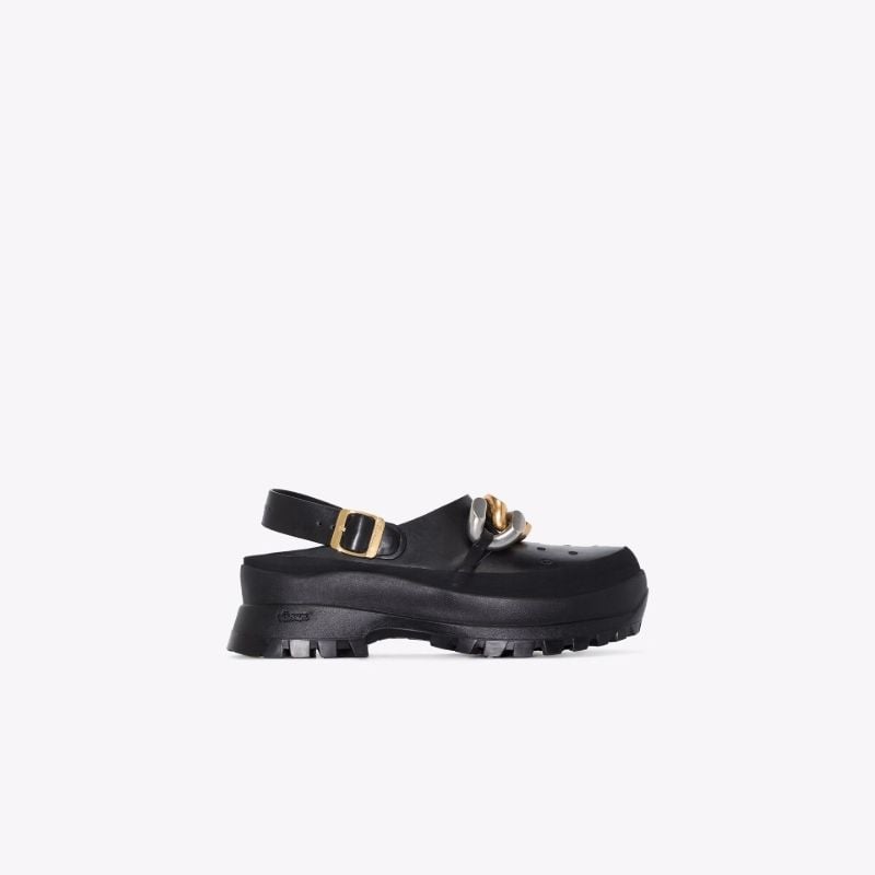 Black Trace Chain Detail Platform Clogs