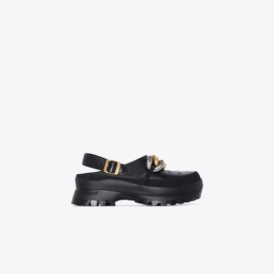 Black Trace Chain Detail Platform Clogs