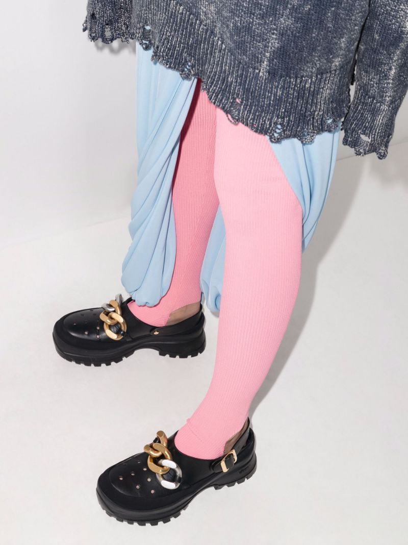 Black Trace Chain Detail Platform Clogs