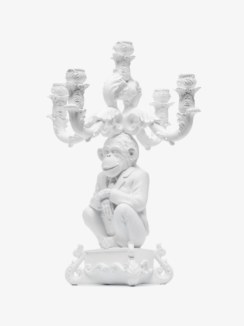 White Burlesque the Wise Chimpanzee Candle Holder