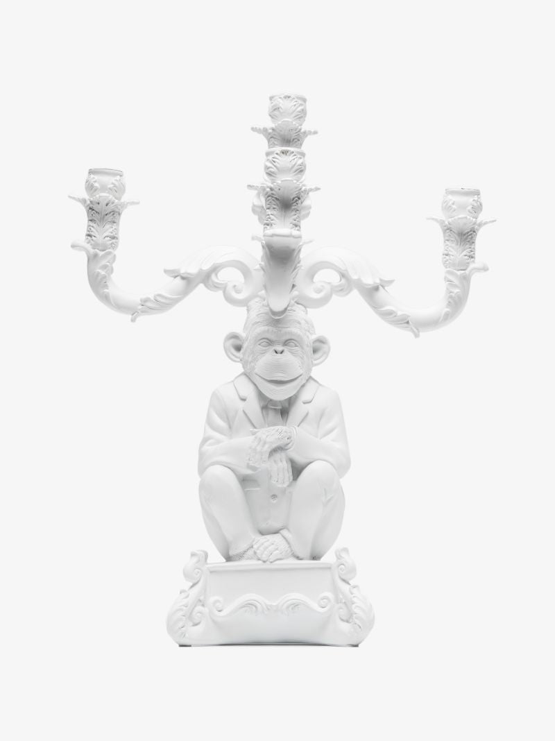 White Burlesque the Wise Chimpanzee Candle Holder