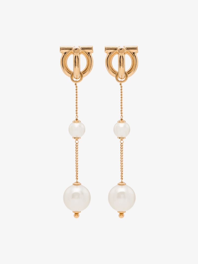Gold Tone Gancini Pearl Drop Earrings