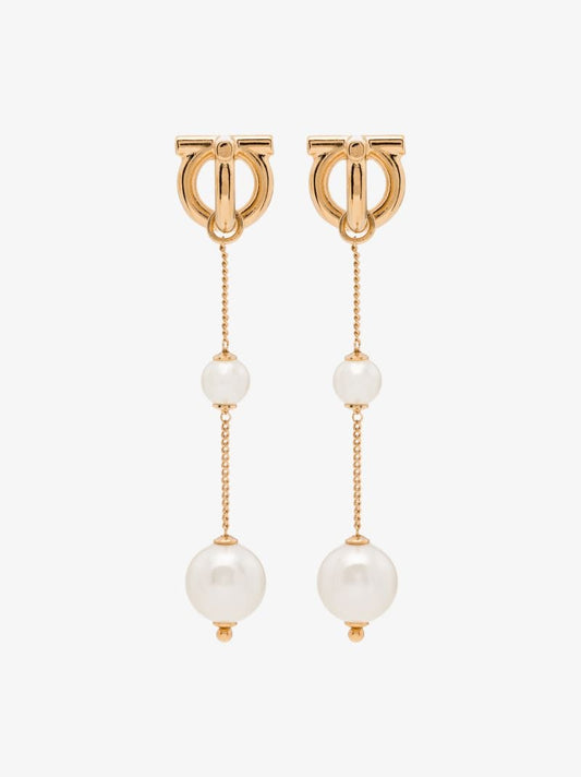 Gold Tone Gancini Pearl Drop Earrings