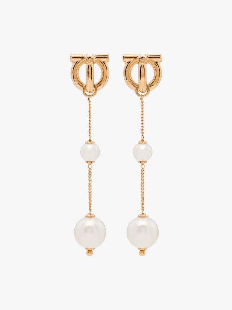 Gold Tone Gancini Pearl Drop Earrings